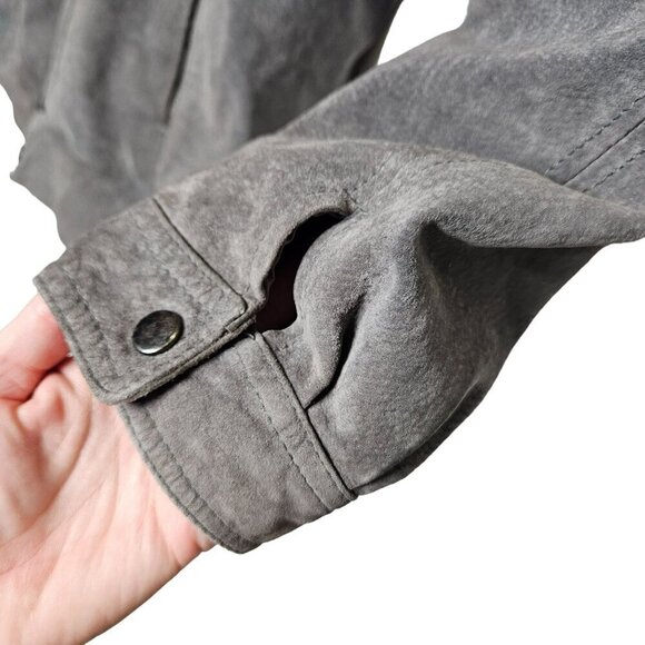 Vintage Echtes Leder Gray Pork Suede Leather Bomber Jacket Inner Pocket Zipper L - Picture 8 of 16